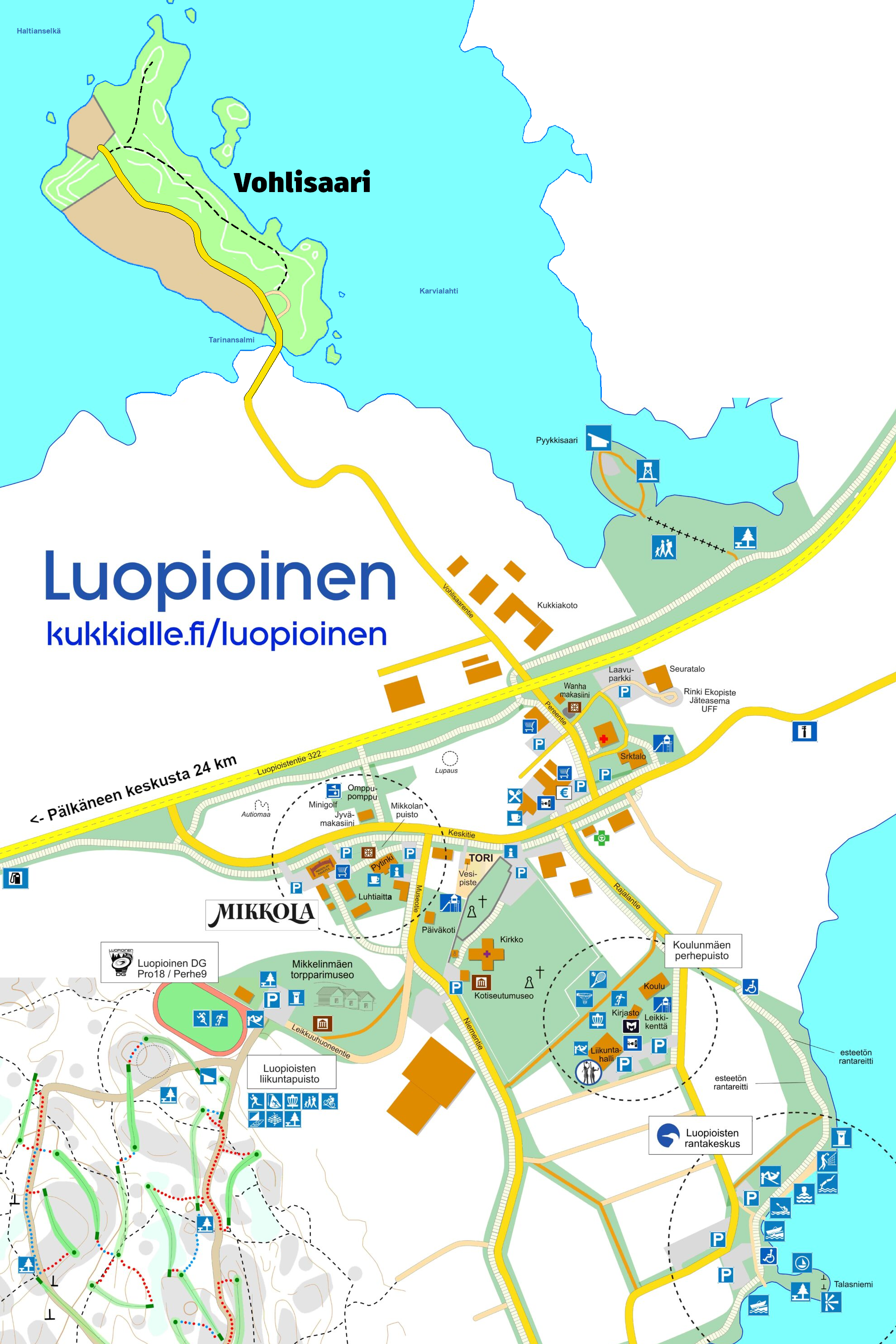 Luopioisten kirkonkylän palvelukartta